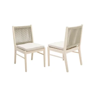 Orry Dining Side Chair Set of 2, Beige Roped Back, Acacia Wood