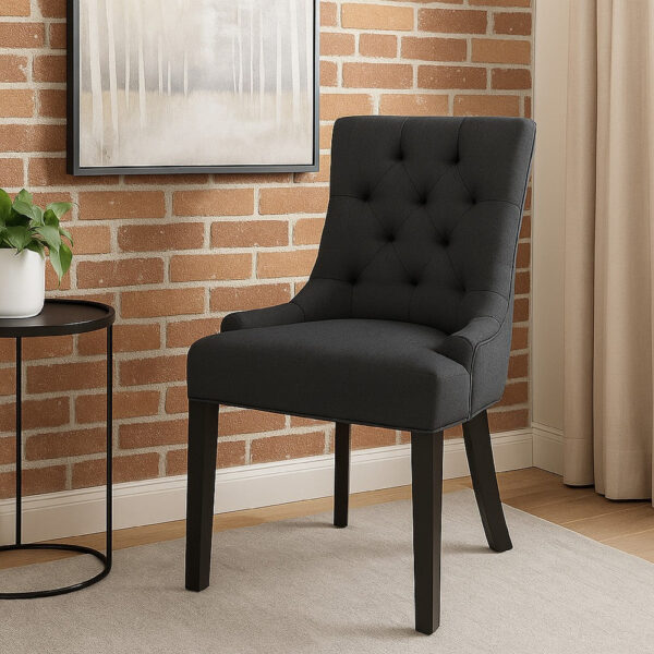 BM335822_5 Chen Dining Chair Set of 2, Upholstered Tufted Backrest, Gray Fabric