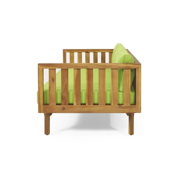 BM335823_3_ee453dee-9511-4113-a302-73aefdcbca1e Clara Outdoor Daybed, Brown Wood Slat Back, 68 Inch Green Fabric
