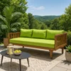 BM335823_5 Clara Outdoor Daybed, Brown Wood Slat Back, 68 Inch Green Fabric