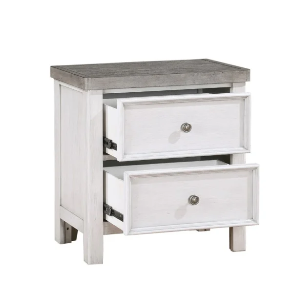 Amby Nightstand, 2 Drawers, Farmhouse Antique White, Gray Acacia Wood