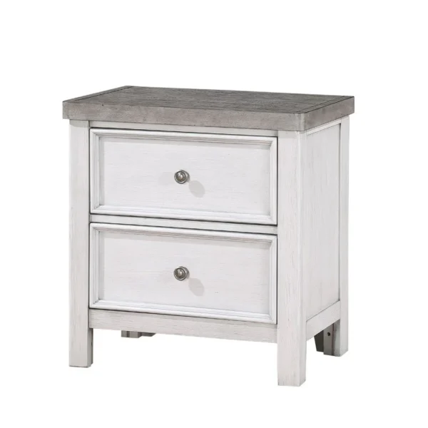 Amby Nightstand, 2 Drawers, Farmhouse Antique White, Gray Acacia Wood