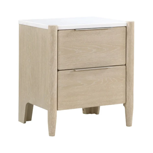BM335835_1147d51a-4699-4992-a4ed-0bd15276e397 Maty Nightstand, 2 Drawers, White Marble Top, Light Oak Brown Ceruse