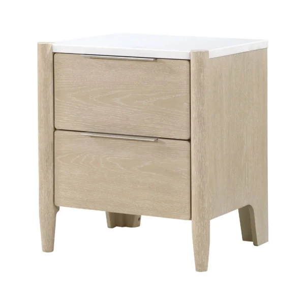 BM335835_3_800566f4-c444-4872-9d72-bbe4a1b8fe19 Maty Nightstand, 2 Drawers, White Marble Top, Light Oak Brown Ceruse