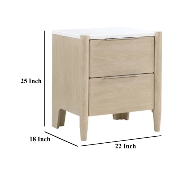 BM335835_4_978d3880-9522-4347-a25b-3ff16f485fdc Maty Nightstand, 2 Drawers, White Marble Top, Light Oak Brown Ceruse
