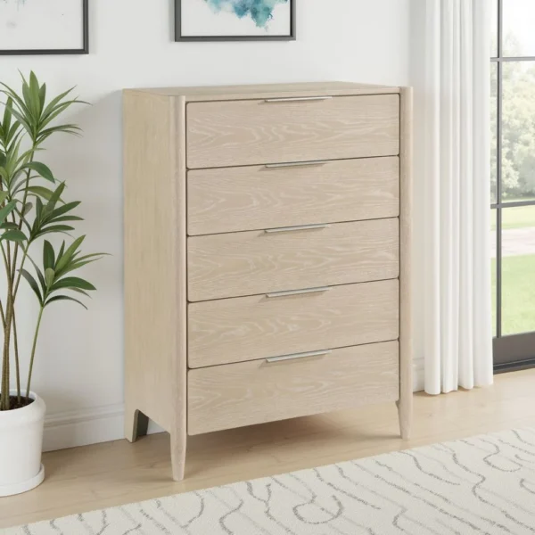 BM335835_5 Maty Nightstand, 2 Drawers, White Marble Top, Light Oak Brown Ceruse