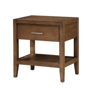 Evi Nightstand, 1 Drawer w Lower Open Shelf, Brushed Rich Brown Wood