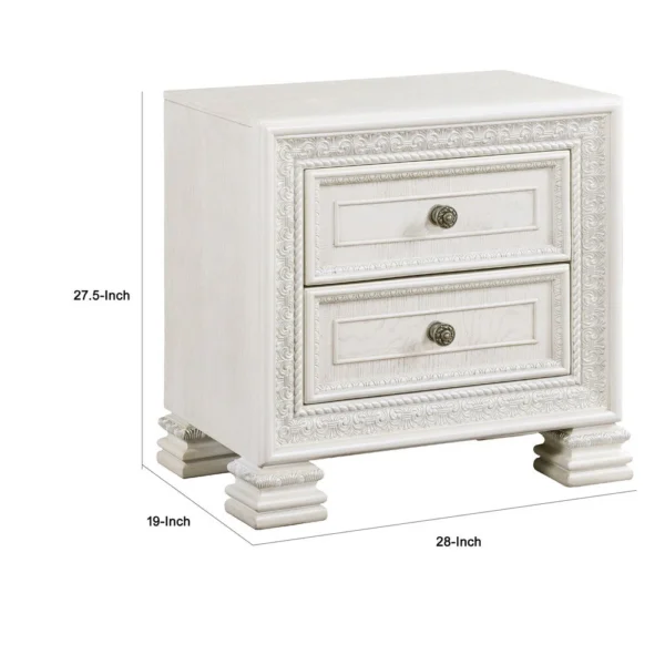 Rotu Nightstand, 2 Drawers Rope Molding, White Ash Veneer, 28 Inch