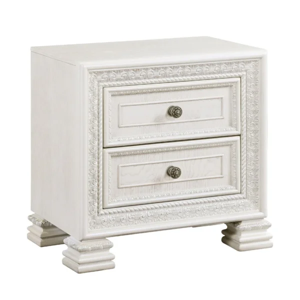 Rotu Nightstand, 2 Drawers Rope Molding, White Ash Veneer, 28 Inch