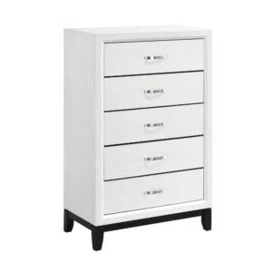 Ameya Tall Dresser Chest, 5 Drawers w Chrome Handles, White and Black