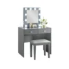 Hudi Makeup Vanity and Stool Set, 10 Lights, USB Power Outlet, Gray