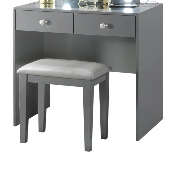 Hudi Makeup Vanity and Stool Set, 10 Lights, USB Power Outlet, Gray