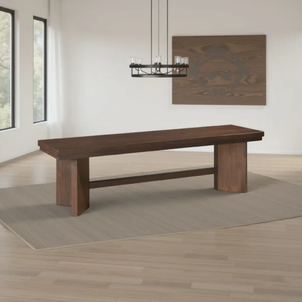 BM335876_5 Bloi Dining Bench, X Shaped Trestle Base, 59 Inch, Brown Wood Frame