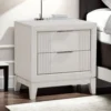 BM335904_5 Flo Nightstand, 2 Drawers, Antique White Wood, Chrome Edge Handles