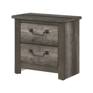 Nemy Nightstand, 2 Drawers, Gray Melamine Laminate, Drop Handles