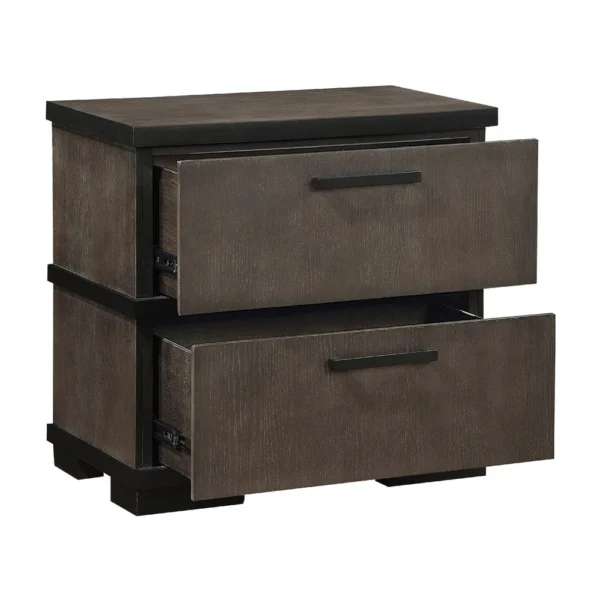 BM335913_1_9fa1c3bf-d466-42e9-9f97-9d1d0dd8b212 Acy Nightstand, 2 Drawers, Brownish Gray and Black Wood, Bar Handles