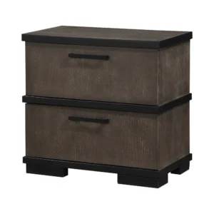 BM335913_2_ce20c78d-86d8-40b1-b8b2-673afeb29d66 Acy Nightstand, 2 Drawers, Brownish Gray and Black Wood, Bar Handles