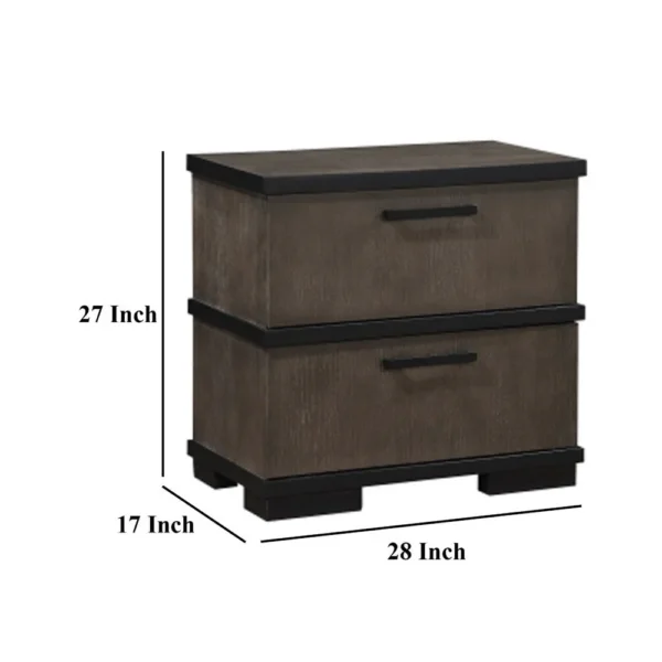 BM335913_4_d871d7e5-9377-4e65-b2df-83f57e25c012 Acy Nightstand, 2 Drawers, Brownish Gray and Black Wood, Bar Handles