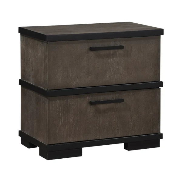 BM335913_54e13d69-fd4f-4602-b605-e2db61faca22 Acy Nightstand, 2 Drawers, Brownish Gray and Black Wood, Bar Handles