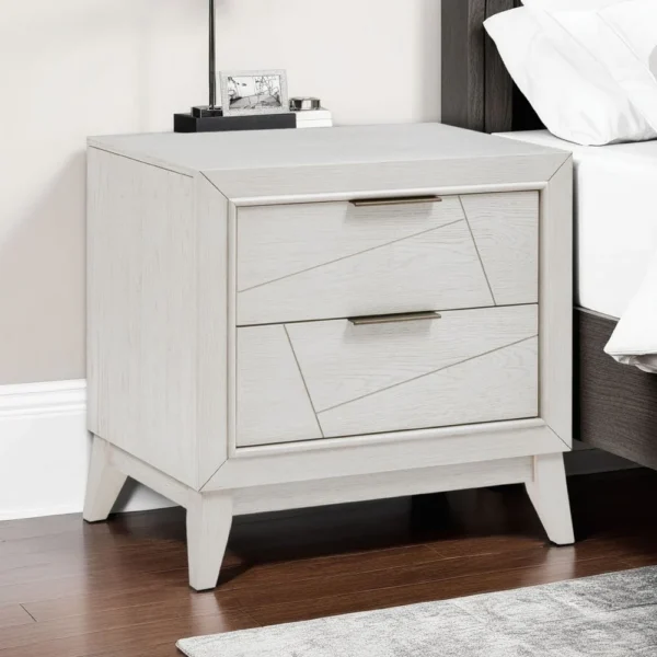 BM335919_5 Zine Nightstand, 2 Drawers, Antique White Oak Wood, Flat Black Handles