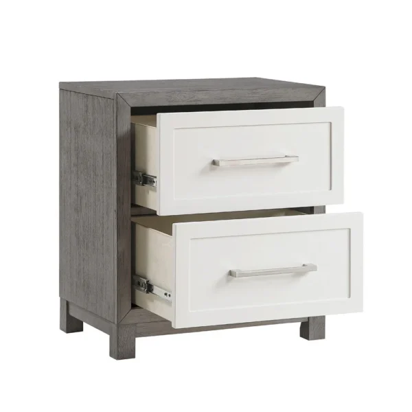 BM335922_1_d8565e13-b17e-43c4-9352-39f6d7aee011 Rowy Nightstand, 2 Drawer Polished Bar Handles, Ivory and Gray Veneer