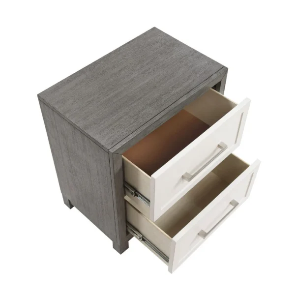 BM335922_2_5cb7c597-5494-421f-9d97-d7e40abfd77e Rowy Nightstand, 2 Drawer Polished Bar Handles, Ivory and Gray Veneer