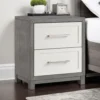 BM335922_5 Rowy Nightstand, 2 Drawer Polished Bar Handles, Ivory and Gray Veneer
