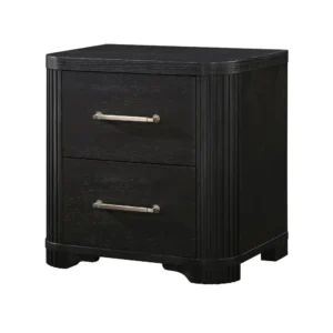 Chas Nightstand, 2 Drawers Brass Bar Handles, Charcoal Black Wood