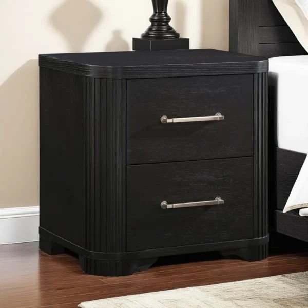BM335925_5 Chas Nightstand, 2 Drawers Brass Bar Handles, Charcoal Black Wood