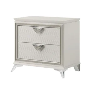 Dery Nightstand, 2 Drawers Chrome Triangle Handles, Gold White Wood