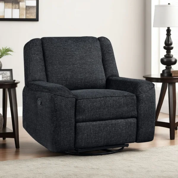 BM335937_5 Ruma Swivel Manual Reclining Chair w Tab Pull, Ebony Black Chenille