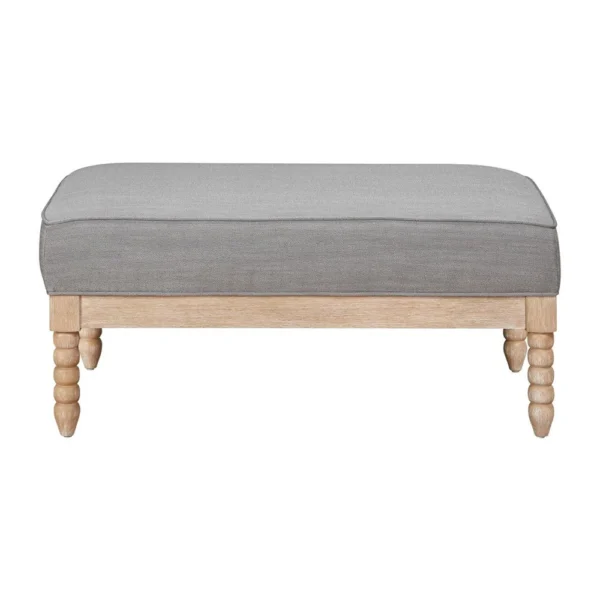 Tory Ottoman, Natural Brown Turned Wood Legs, 42 Inch Gray Polyester