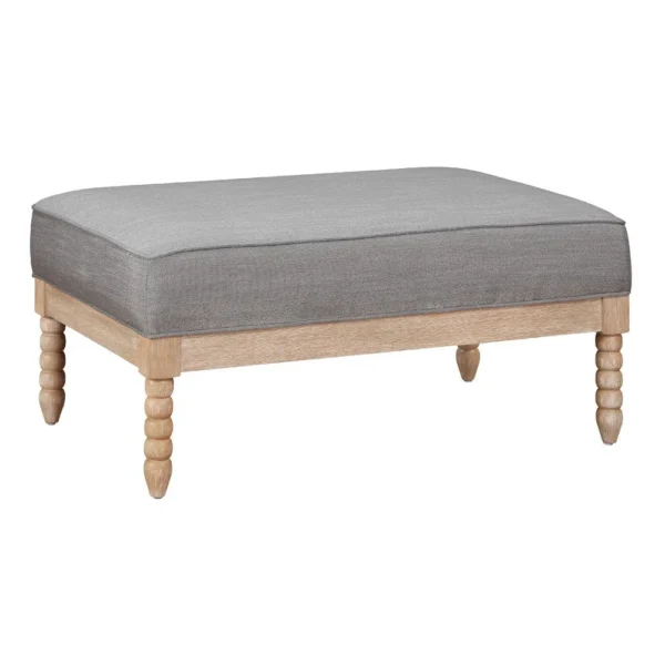 Tory Ottoman, Natural Brown Turned Wood Legs, 42 Inch Gray Polyester