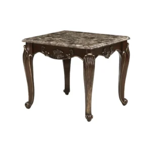 Hesar Side End Table, 28 Inch Marble, Cherry Brown Wood Cabriole Legs