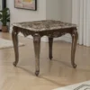 Hesar Side End Table, 28 Inch Marble, Cherry Brown Wood Cabriole Legs