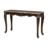 Hesar Sofa Console Table, 53 Inch Marble, Cherry Brown Wood, Cabriole