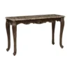 Hesar Sofa Console Table, 53 Inch Marble, Cherry Brown Wood, Cabriole