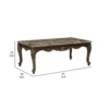 Hesar Coffee Table, 51 Inch Marble Top, Cherry Brown, Cabriole Legs