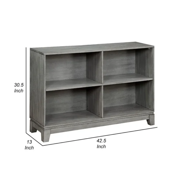 Thiem Cubby Bookcase, 43 Inch Wide 4 Shelves, Rustic Gray Veneer