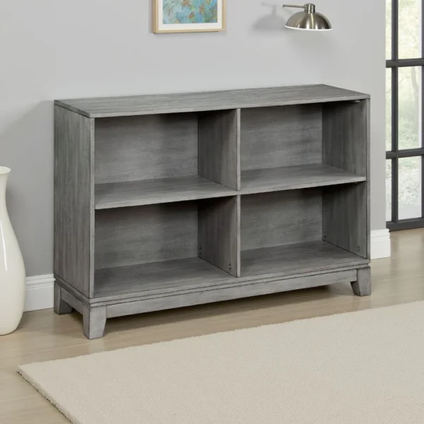 Thiem Cubby Bookcase, 43 Inch Wide 4 Shelves, Rustic Gray Veneer