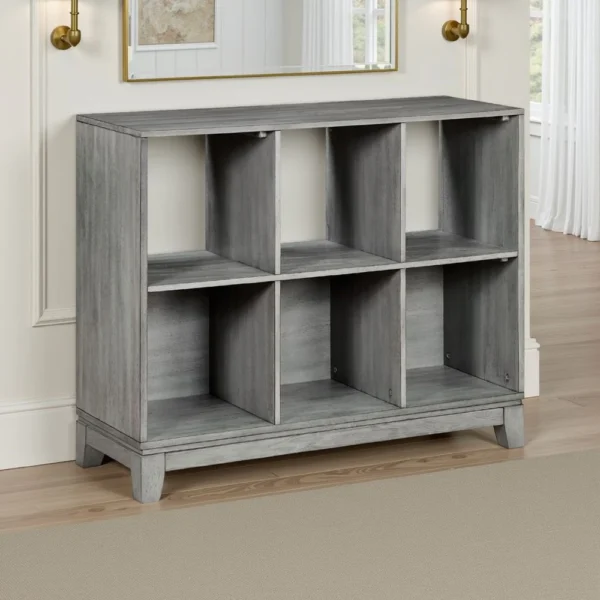 BM335960_5 Thiem Cubby Bookcase, 6 Cube Style Shelves, Rustic Gray Veneer 40 Inch