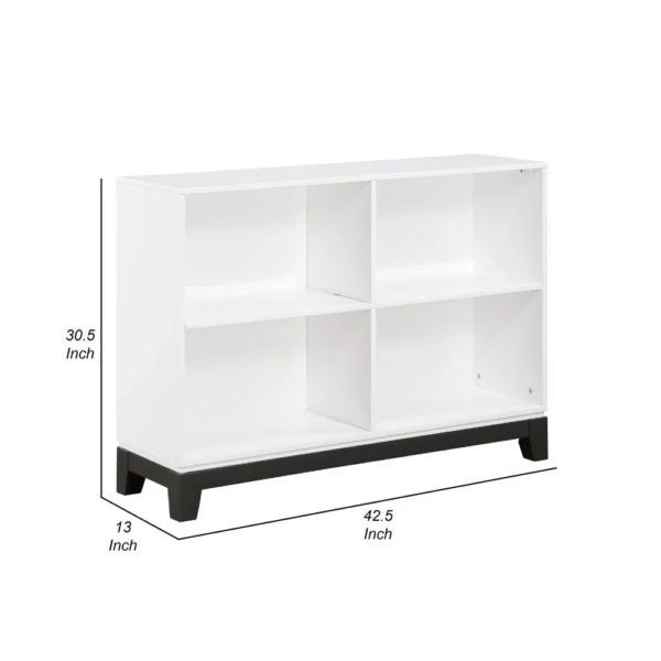 Thiem Bookcase, 4 Cube Shelves, White, Black Veneer, 43 Inch