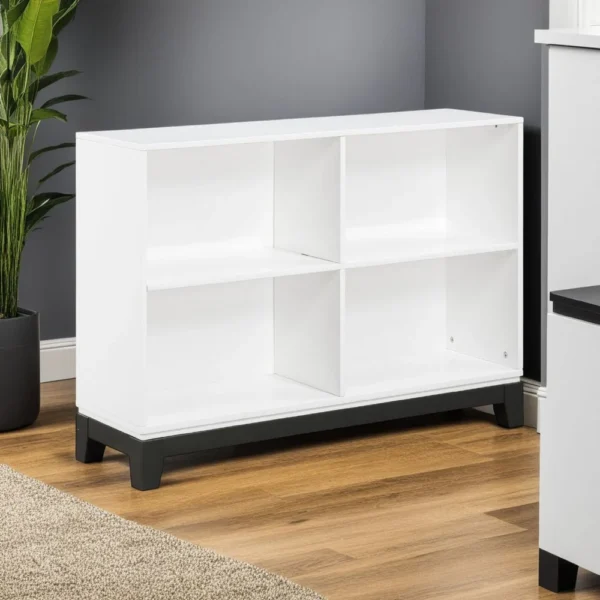 Thiem Bookcase, 4 Cube Shelves, White, Black Veneer, 43 Inch