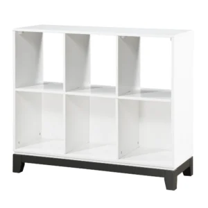 BM335963_1_875ae3a3-b0a0-47cb-914f-c6c0f339f1bd Thiem Bookcase, 6 Cubby Style Shelves, White, Black Veneer, 40 Inch