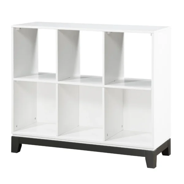 BM335963_1_875ae3a3-b0a0-47cb-914f-c6c0f339f1bd Thiem Bookcase, 6 Cubby Style Shelves, White, Black Veneer, 40 Inch