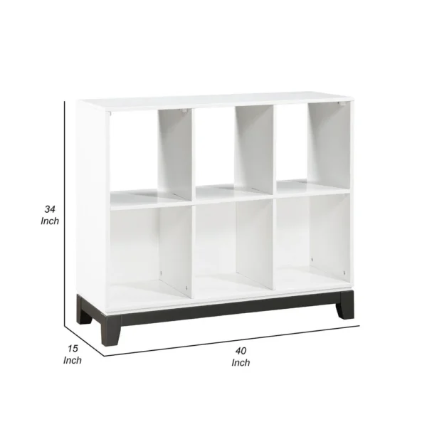 BM335963_4_343b7b37-dfea-4307-ac60-ccdf6ebc1fc4 Thiem Bookcase, 6 Cubby Style Shelves, White, Black Veneer, 40 Inch