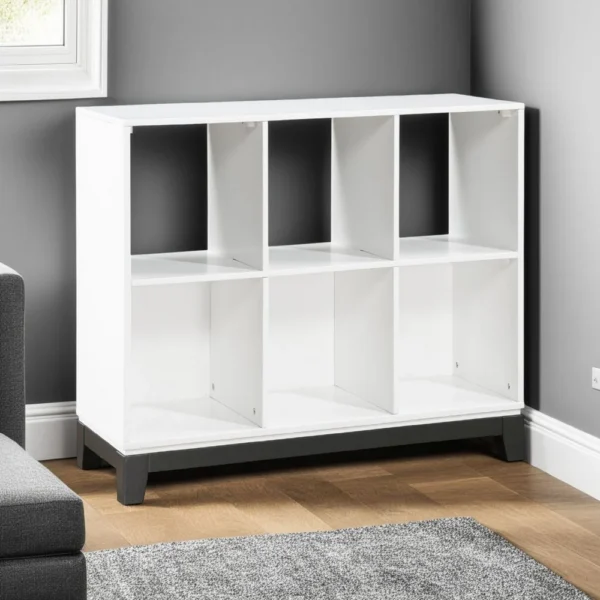 BM335963_5 Thiem Bookcase, 6 Cubby Style Shelves, White, Black Veneer, 40 Inch