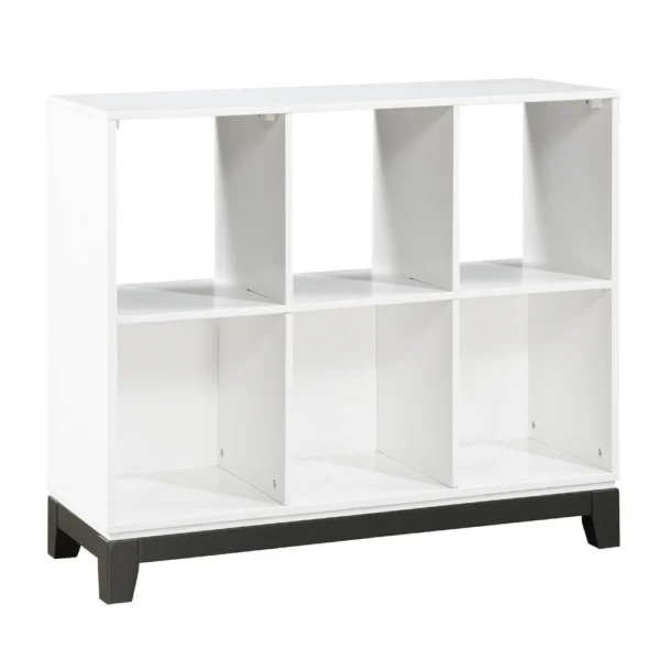 BM335963_5311d5ec-8eb7-46cd-9316-3008bda171e6 Thiem Bookcase, 6 Cubby Style Shelves, White, Black Veneer, 40 Inch