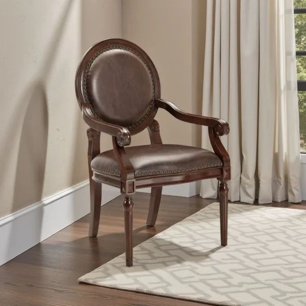 BM335966_5 Alder Desk Armchair, Dark Brown Faux Leather, Solid Wood and Foam