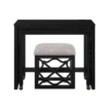 Syna 3 Piece Nesting Desk and Stool Set, Black Wood, Gray Polyester